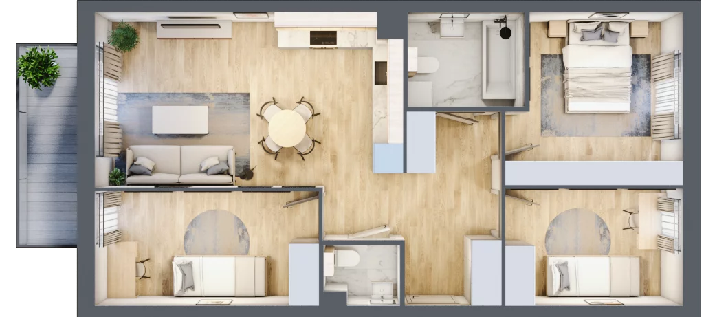 4 pokoje, mieszkanie 68,35 m², piętro 2, oferta nr C1/D/06, Orawska Vita II, Wrocław, Ołtaszyn, Krzyki, ul. Orawska 73