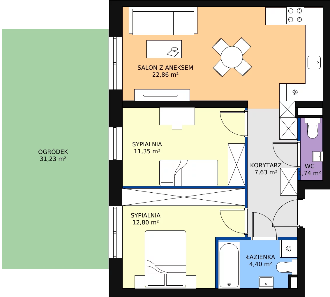 Zalety mieszkania 60.78 m², C1/C/01