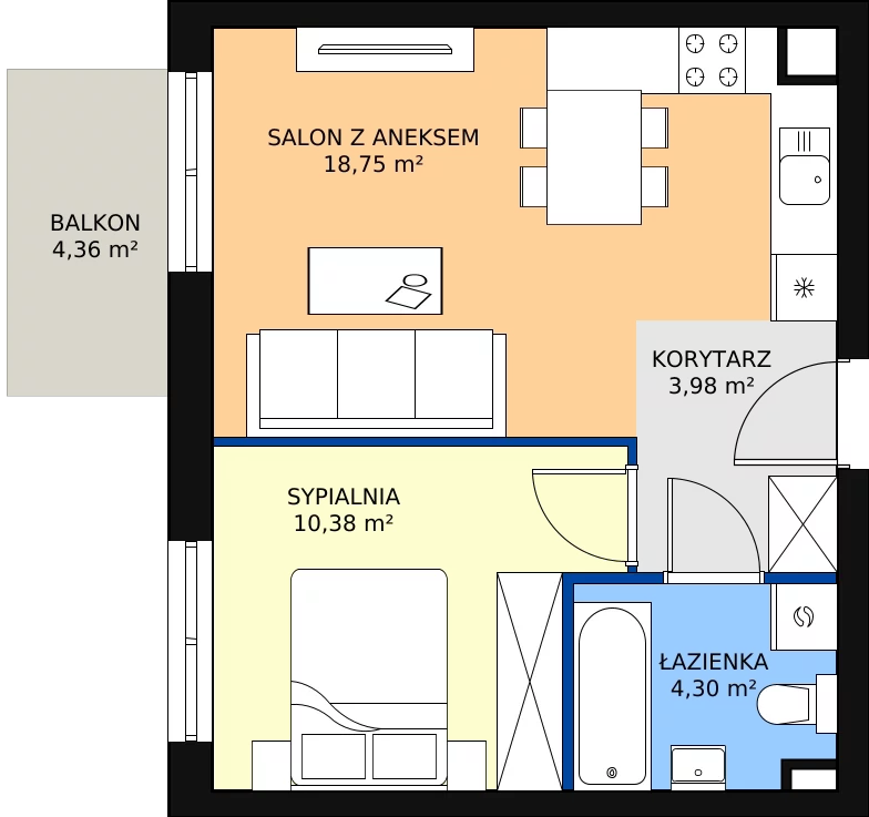 Zalety mieszkania 37.41 m², C1/B/05
