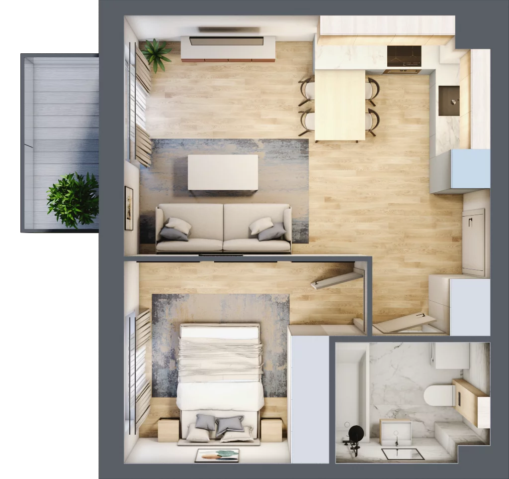2 pokoje, mieszkanie 37,41 m², piętro 1, oferta nr C1/B/05, Orawska Vita II, Wrocław, Ołtaszyn, Krzyki, ul. Orawska 73