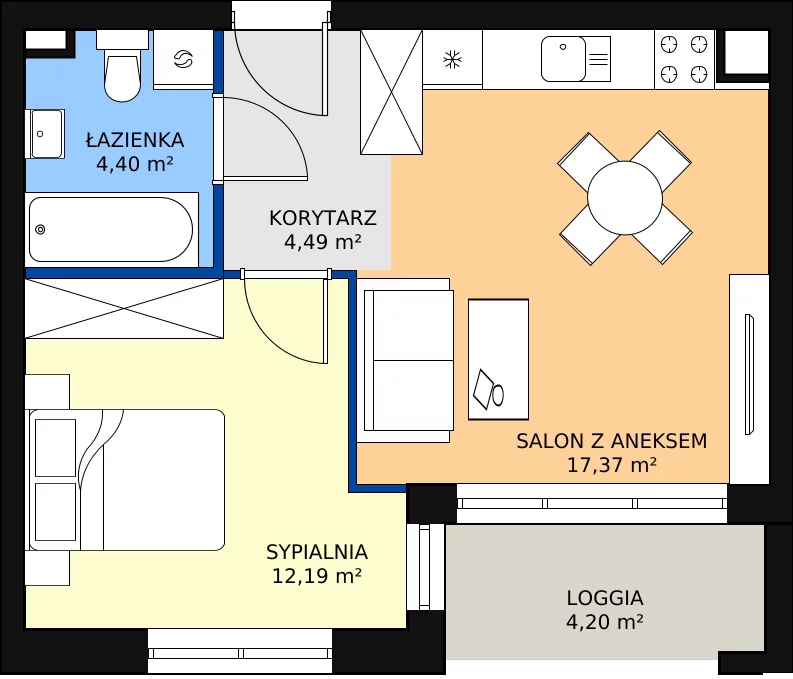 Zalety mieszkania 38.45 m², C2/F/03