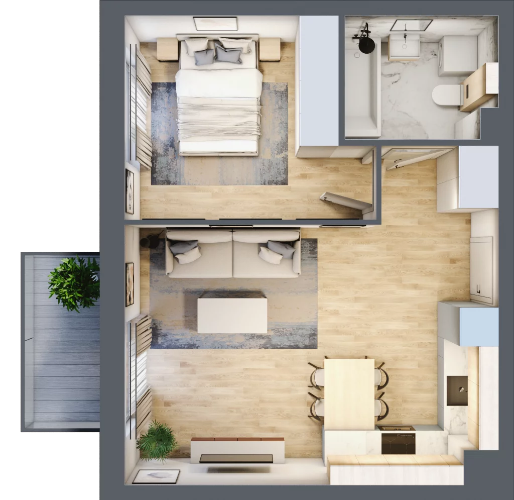 2 pokoje, mieszkanie 40,85 m², piętro 2, oferta nr C2/E/07, Orawska Vita II, Wrocław, Ołtaszyn, Krzyki, ul. Orawska 73