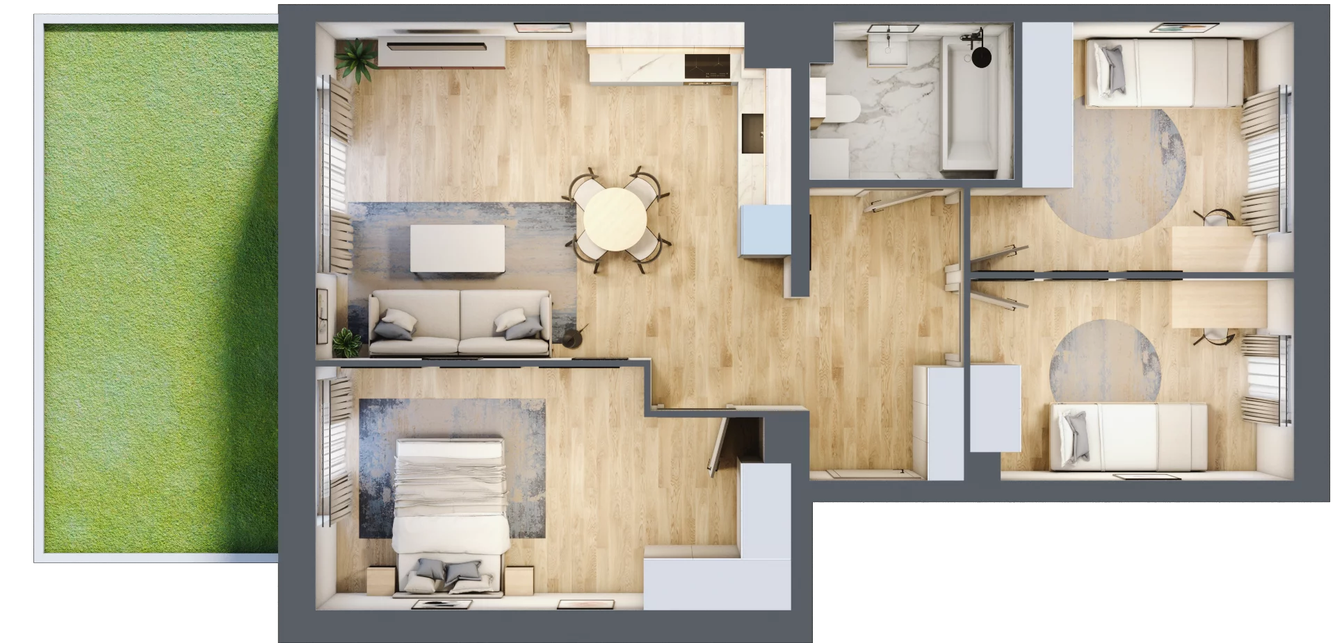 4 pokoje, mieszkanie 71,35 m², parter, oferta nr C2/E/01, Orawska Vita II, Wrocław, Ołtaszyn, Krzyki, ul. Orawska 73
