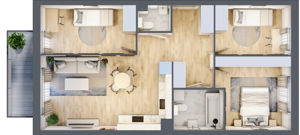 4 pokoje, mieszkanie 68,35 m², piętro 1, oferta nr C2/E/05, Orawska Vita II, Wrocław, Ołtaszyn, Krzyki, ul. Orawska 73