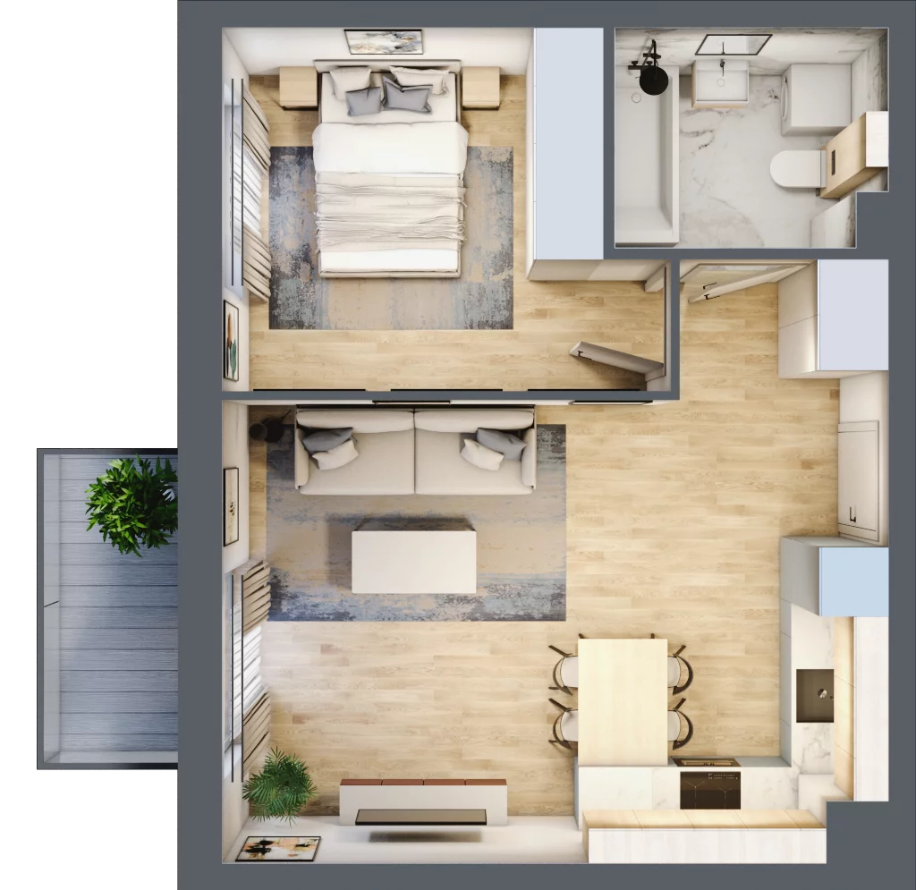 2 pokoje, mieszkanie 40,85 m², piętro 1, oferta nr C2/E/04, Orawska Vita II, Wrocław, Ołtaszyn, Krzyki, ul. Orawska 73