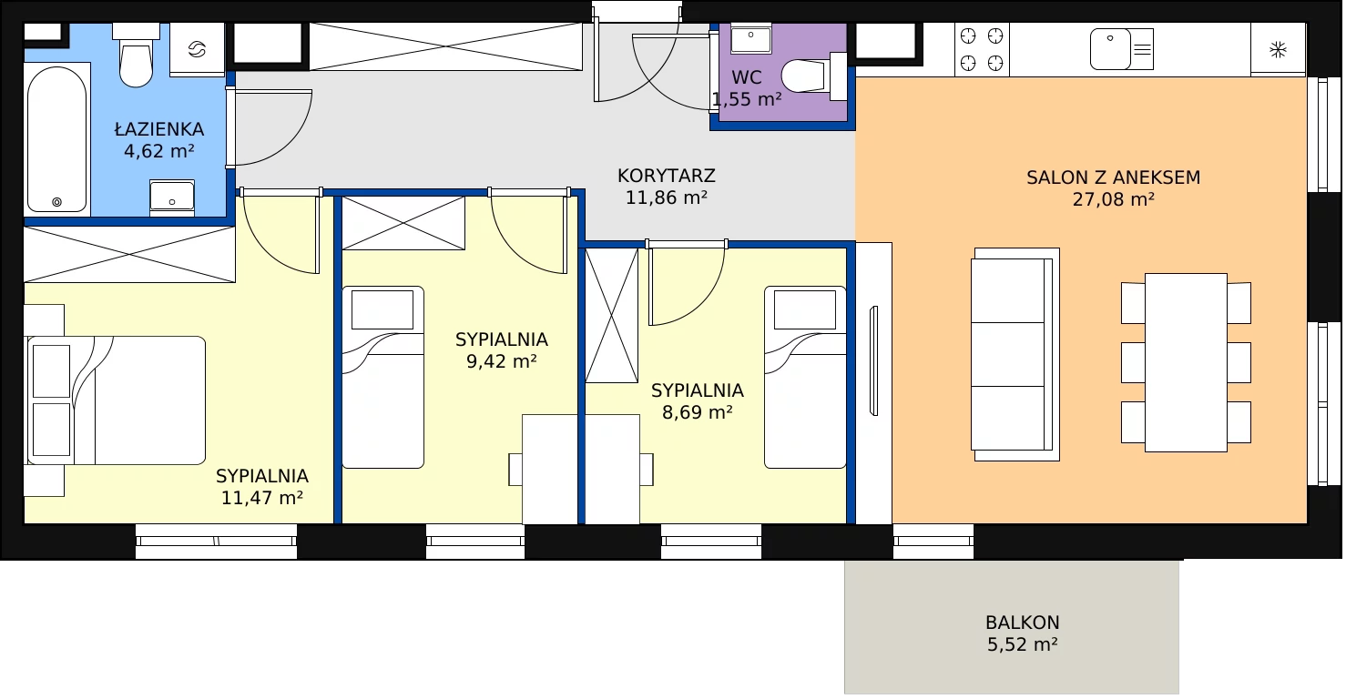 Zalety mieszkania 74.69 m², D1/C/11