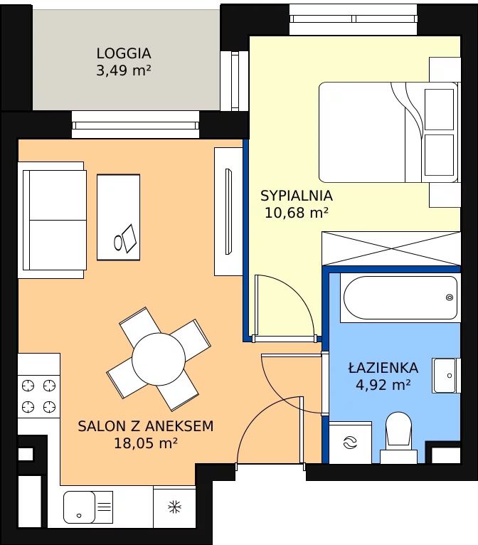 Zalety mieszkania 33.65 m², D1/C/02