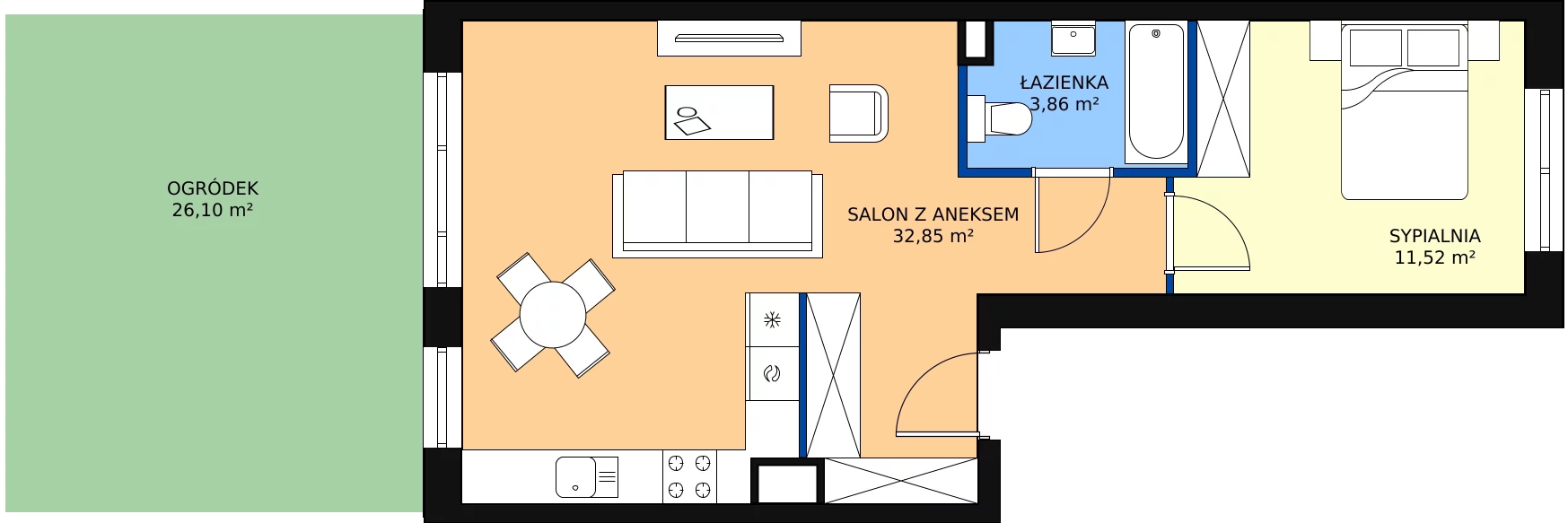 Zalety mieszkania 48.23 m², D1/A/03
