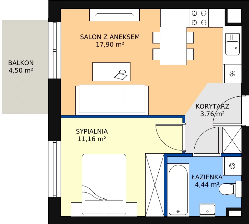 Zalety mieszkania 37.26 m², D1/D/07