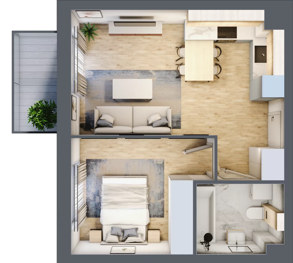 2 pokoje, mieszkanie 37,26 m², piętro 2, oferta nr D1/D/07, Orawska Vita II, Wrocław, Ołtaszyn, Krzyki, ul. Orawska 73