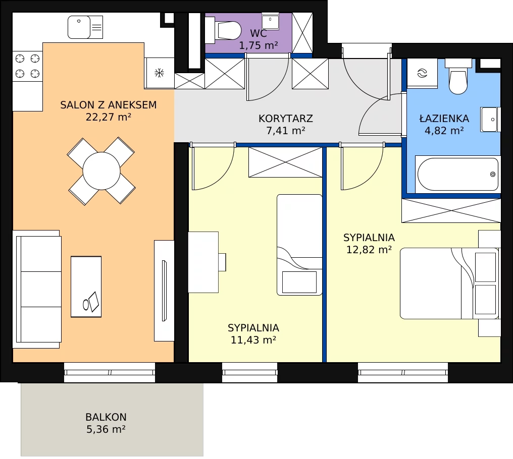 Zalety mieszkania 60.5 m², D1/C/14