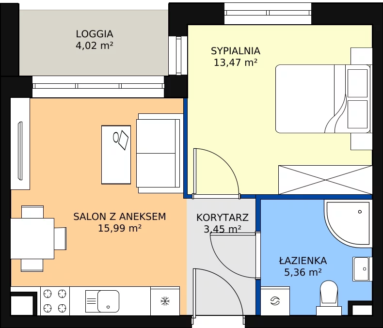 Zalety mieszkania 38.27 m², D1/C/03