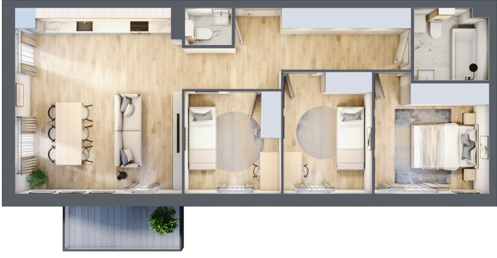 4 pokoje, mieszkanie 75,13 m², piętro 2, oferta nr D2/F/15, Orawska Vita II, Wrocław, Ołtaszyn, Krzyki, ul. Orawska 73