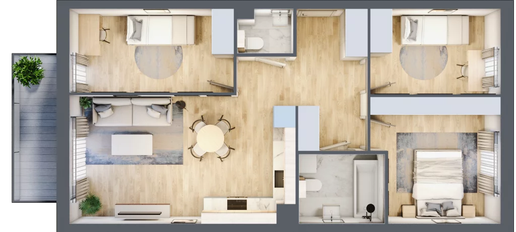 4 pokoje, mieszkanie 68,35 m², piętro 1, oferta nr D2/E/05, Orawska Vita II, Wrocław, Ołtaszyn, Krzyki, ul. Orawska 73
