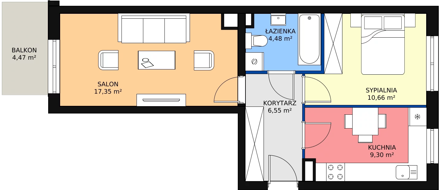 Zalety mieszkania 48.34 m², D2/E/03