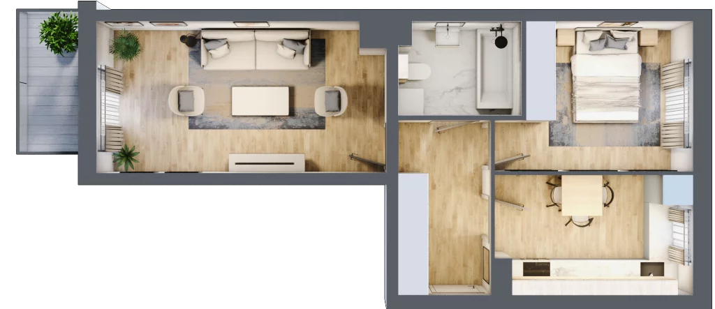 2 pokoje, mieszkanie 48,34 m², piętro 1, oferta nr D2/E/03, Orawska Vita II, Wrocław, Ołtaszyn, Krzyki, ul. Orawska 73