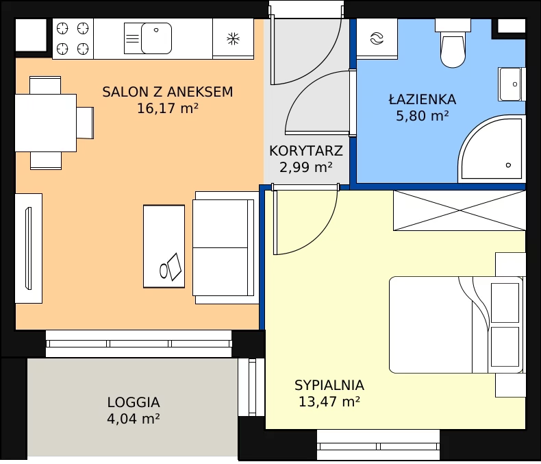 Zalety mieszkania 38.43 m², D2/F/04