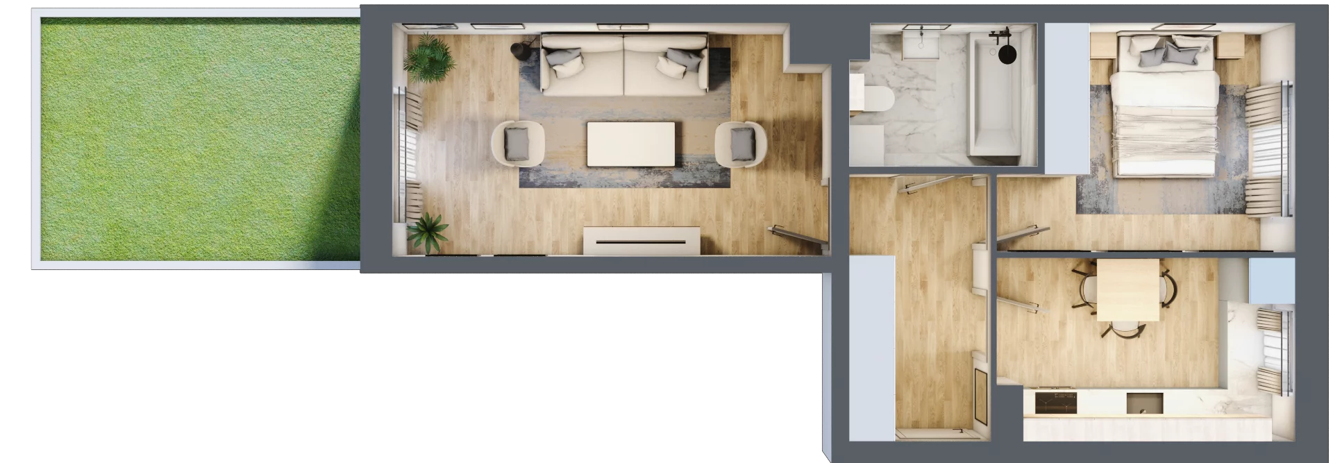 2 pokoje, mieszkanie 48,41 m², parter, oferta nr D2/H/03, Orawska Vita II, Wrocław, Ołtaszyn, Krzyki, ul. Orawska 73