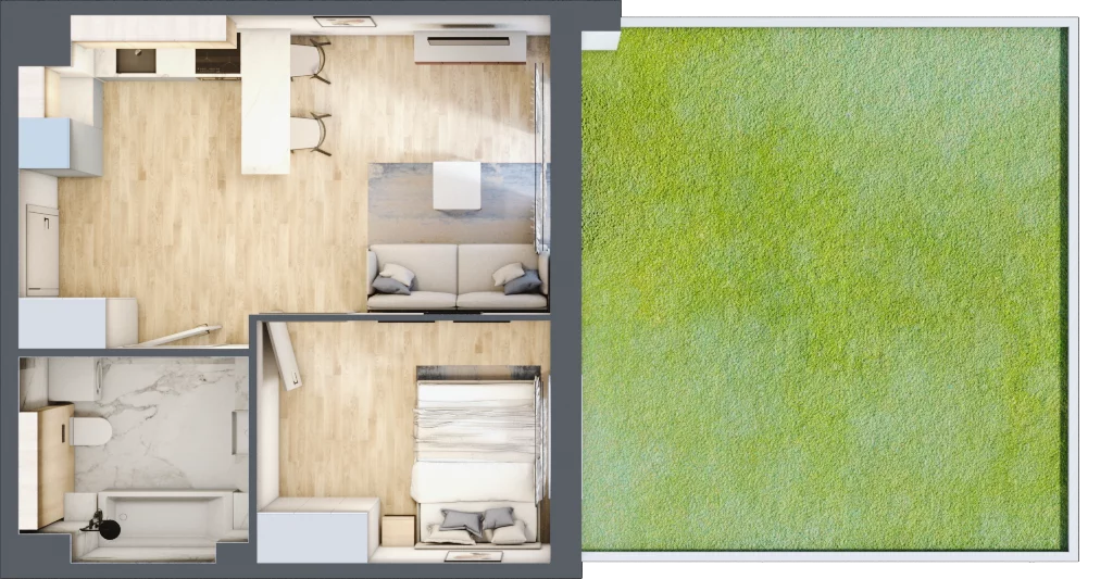2 pokoje, mieszkanie 39,57 m², parter, oferta nr B1.00.06, Południe Vita etap III, Gdańsk, Orunia Górna-Gdańsk Południe, ul. Kazimierza Wielkiego 