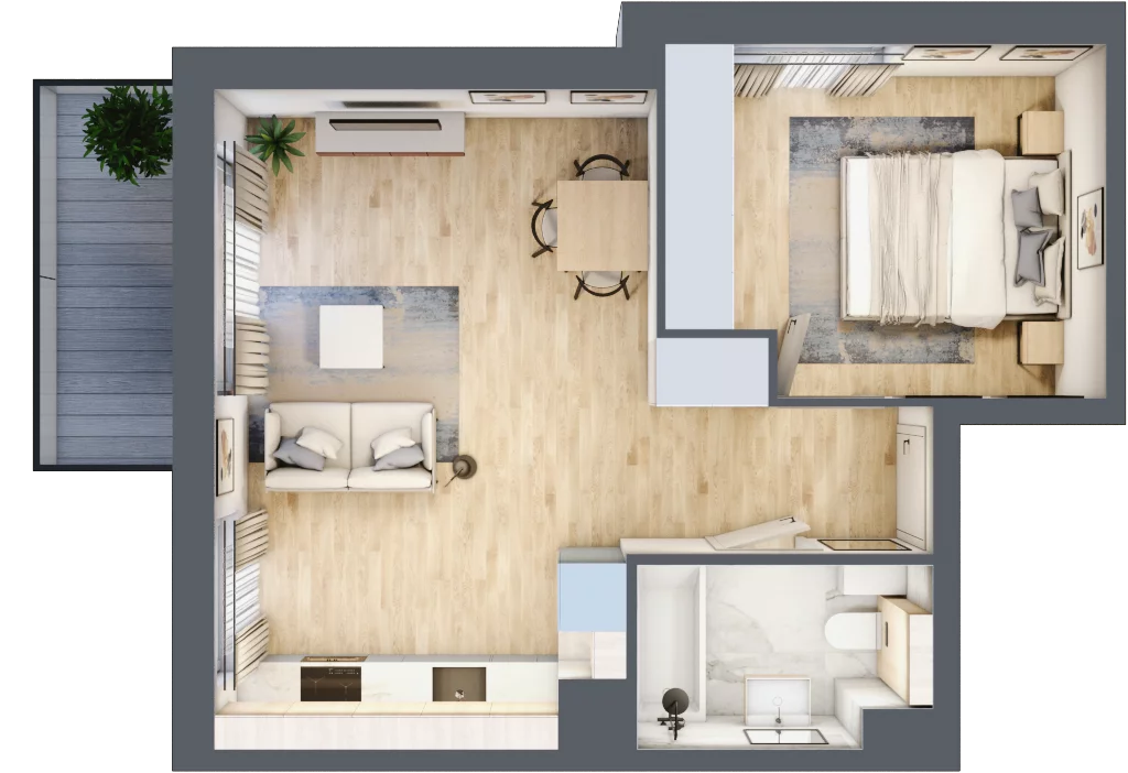 2 pokoje, mieszkanie 40,66 m², piętro 2, oferta nr B1.02.27, Południe Vita etap III, Gdańsk, Orunia Górna-Gdańsk Południe, ul. Kazimierza Wielkiego 