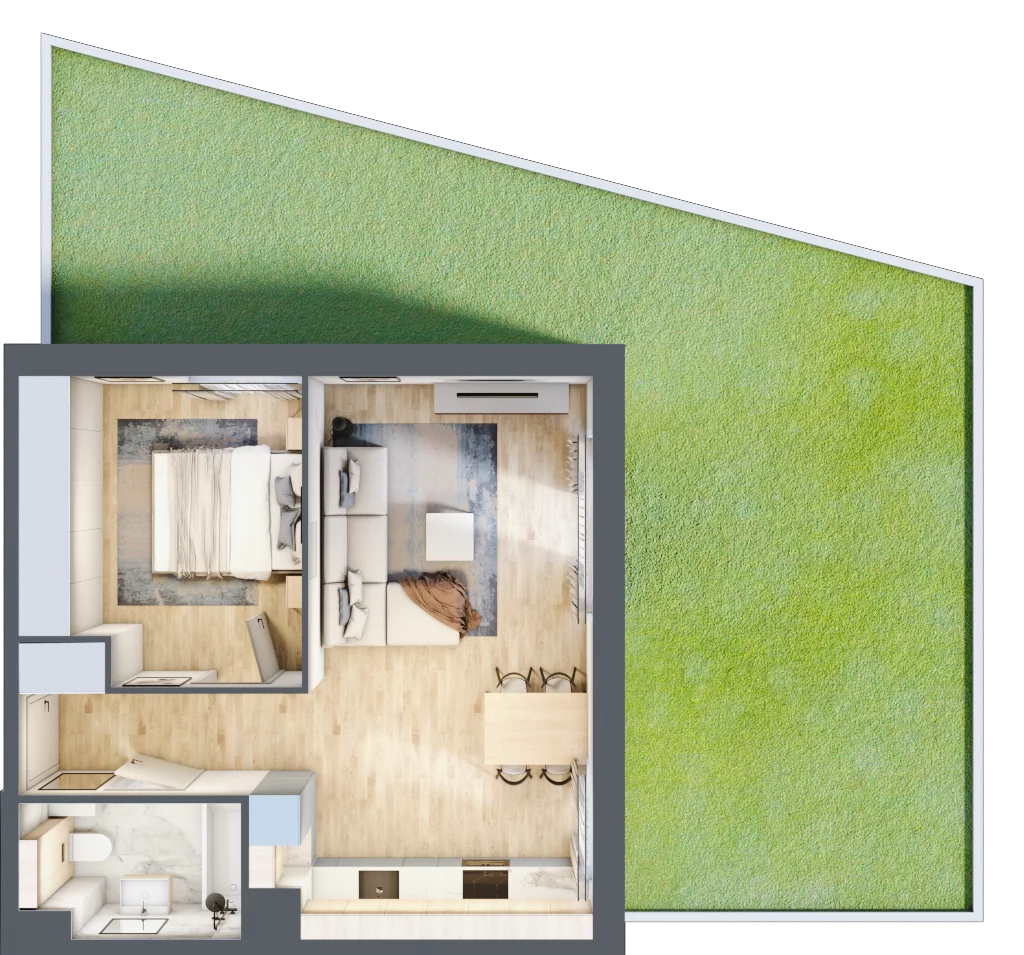 2 pokoje, mieszkanie 43,46 m², parter, oferta nr B1.00.07, Południe Vita etap III, Gdańsk, Orunia Górna-Gdańsk Południe, ul. Kazimierza Wielkiego 