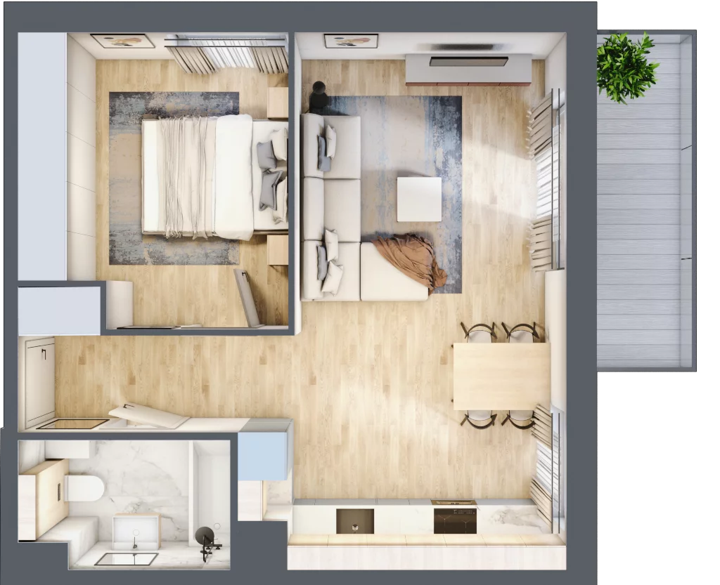2 pokoje, mieszkanie 43,46 m², piętro 2, oferta nr B1.02.26, Południe Vita etap III, Gdańsk, Orunia Górna-Gdańsk Południe, ul. Kazimierza Wielkiego 