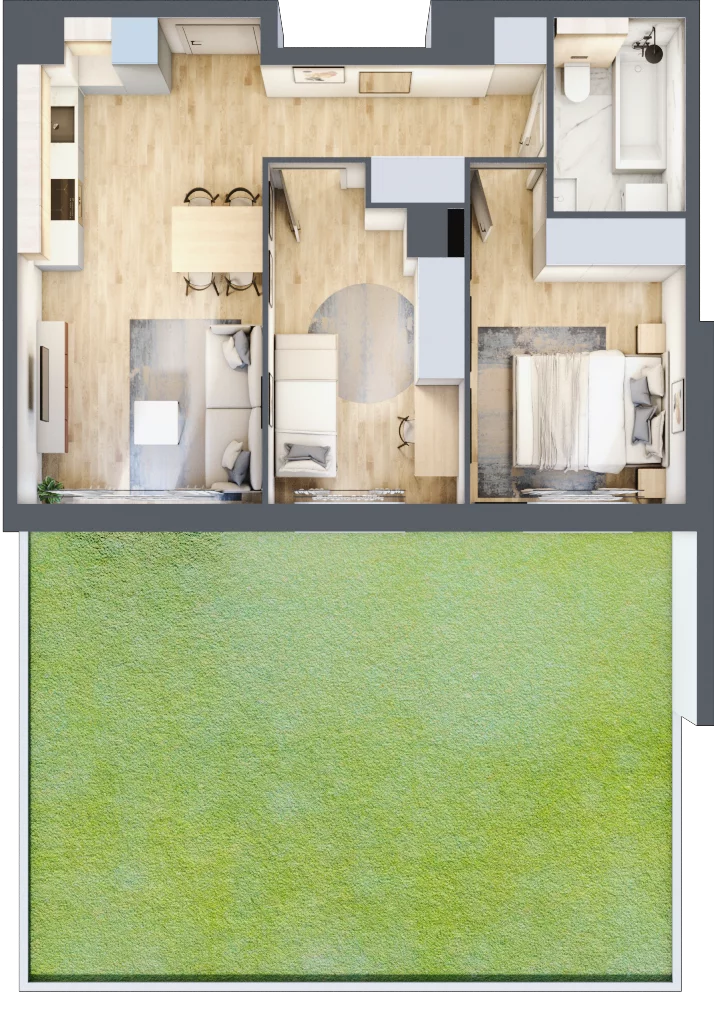 3 pokoje, mieszkanie 50,84 m², parter, oferta nr B1.00.09, Południe Vita etap III, Gdańsk, Orunia Górna-Gdańsk Południe, ul. Kazimierza Wielkiego 