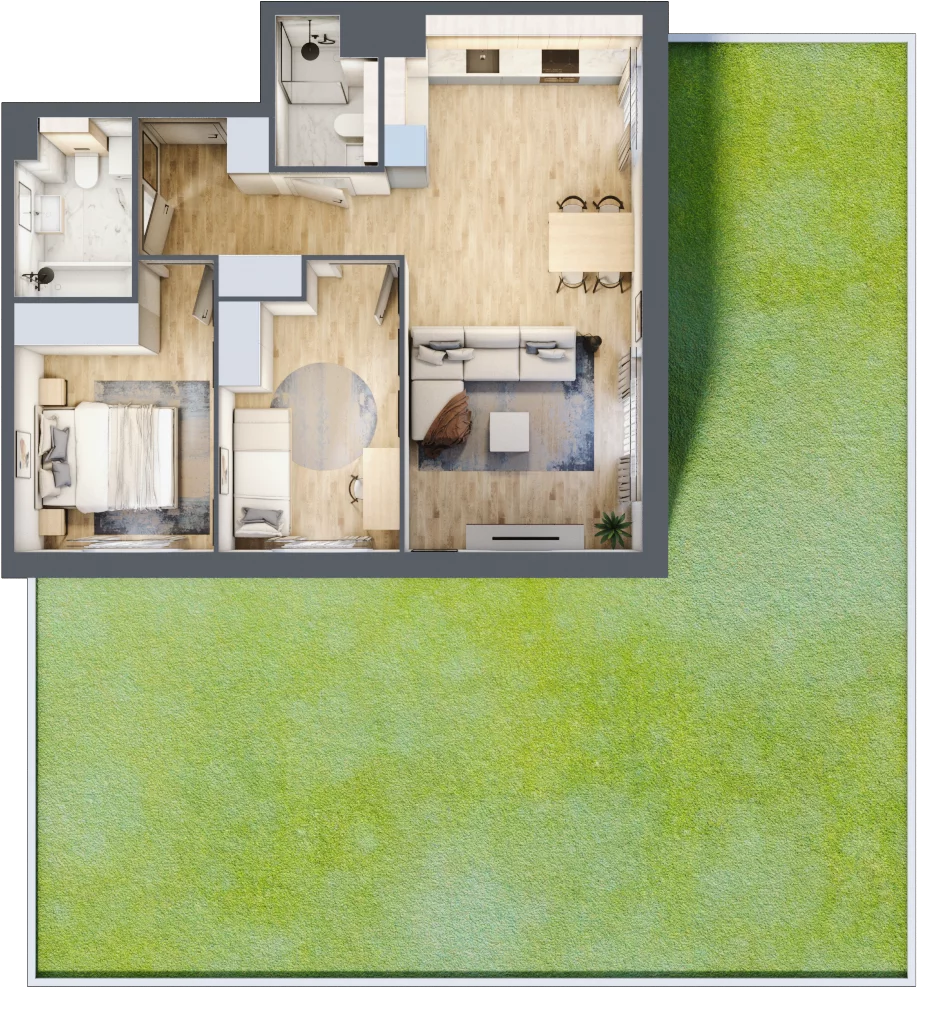 3 pokoje, mieszkanie 62,85 m², parter, oferta nr B1.00.02, Południe Vita etap III, Gdańsk, Orunia Górna-Gdańsk Południe, ul. Kazimierza Wielkiego 