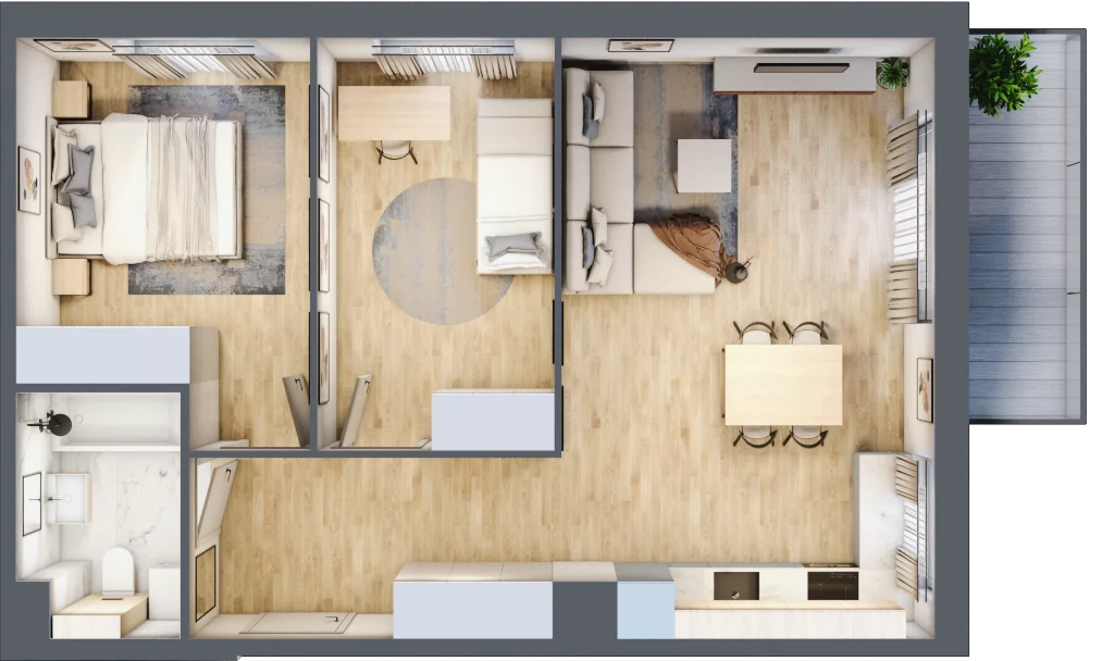 3 pokoje, mieszkanie 58,80 m², piętro 2, oferta nr B1.02.22, Południe Vita etap III, Gdańsk, Orunia Górna-Gdańsk Południe, ul. Kazimierza Wielkiego 