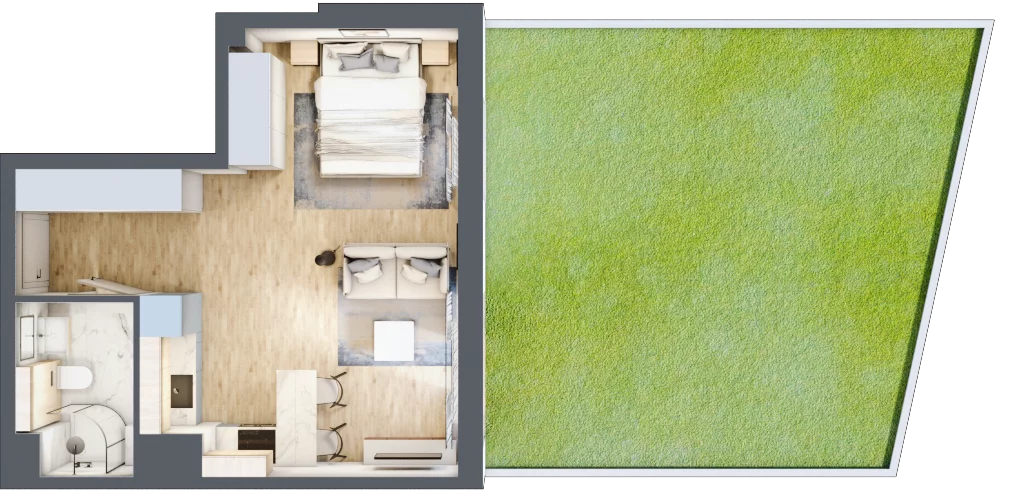 1 pokój, mieszkanie 32,98 m², parter, oferta nr B2.00.01, Południe Vita etap III, Gdańsk, Orunia Górna-Gdańsk Południe, ul. Kazimierza Wielkiego 