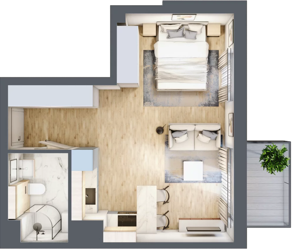 1 pokój, mieszkanie 32,98 m², piętro 2, oferta nr B2.02.19, Południe Vita etap III, Gdańsk, Orunia Górna-Gdańsk Południe, ul. Kazimierza Wielkiego 