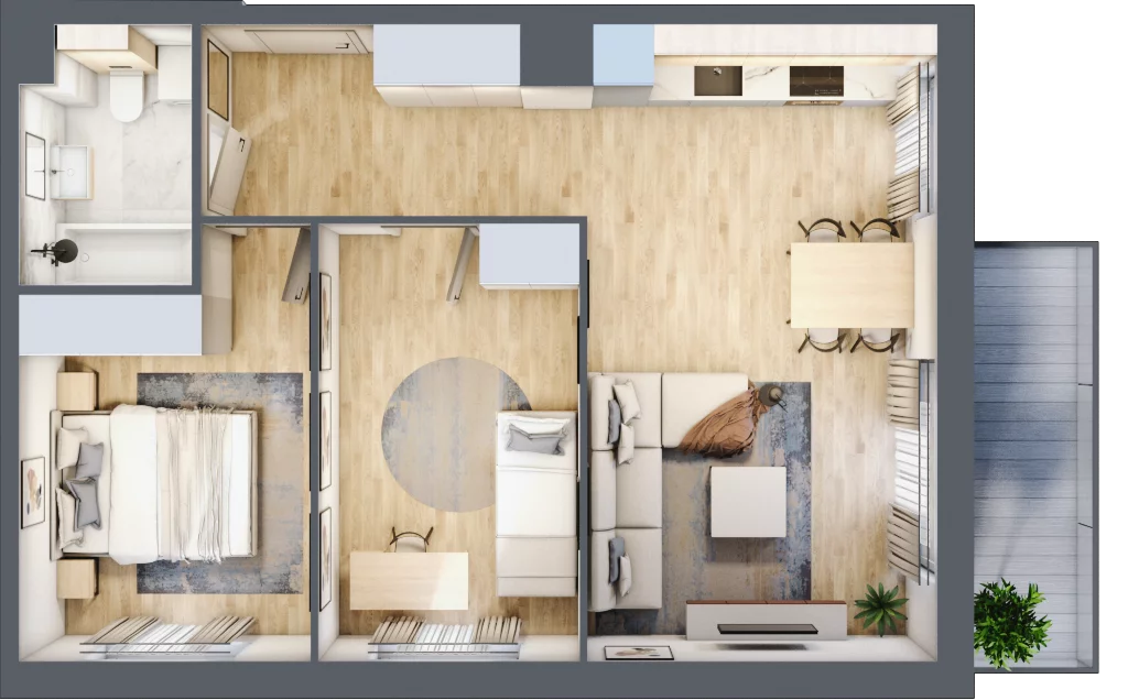 3 pokoje, mieszkanie 55,28 m², piętro 1, oferta nr B2.01.12, Południe Vita etap III, Gdańsk, Orunia Górna-Gdańsk Południe, ul. Kazimierza Wielkiego 