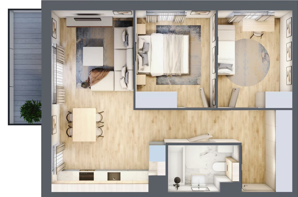 3 pokoje, mieszkanie 56,49 m², piętro 1, oferta nr B2.01.16, Południe Vita etap III, Gdańsk, Orunia Górna-Gdańsk Południe, ul. Kazimierza Wielkiego 