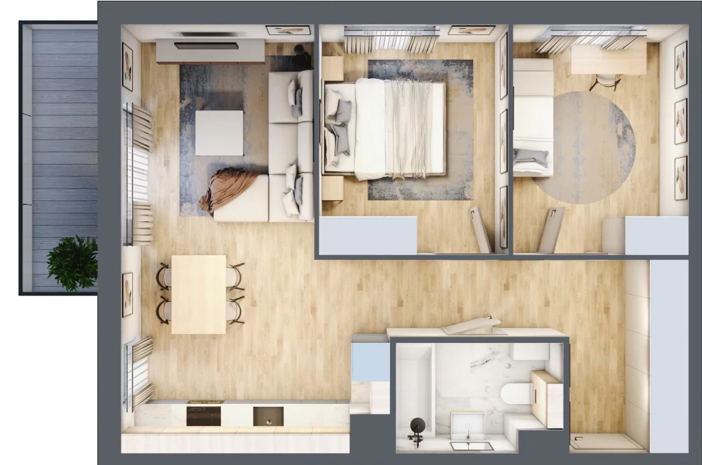 3 pokoje, mieszkanie 56,49 m², piętro 2, oferta nr B2.02.25, Południe Vita etap III, Gdańsk, Orunia Górna-Gdańsk Południe, ul. Kazimierza Wielkiego 