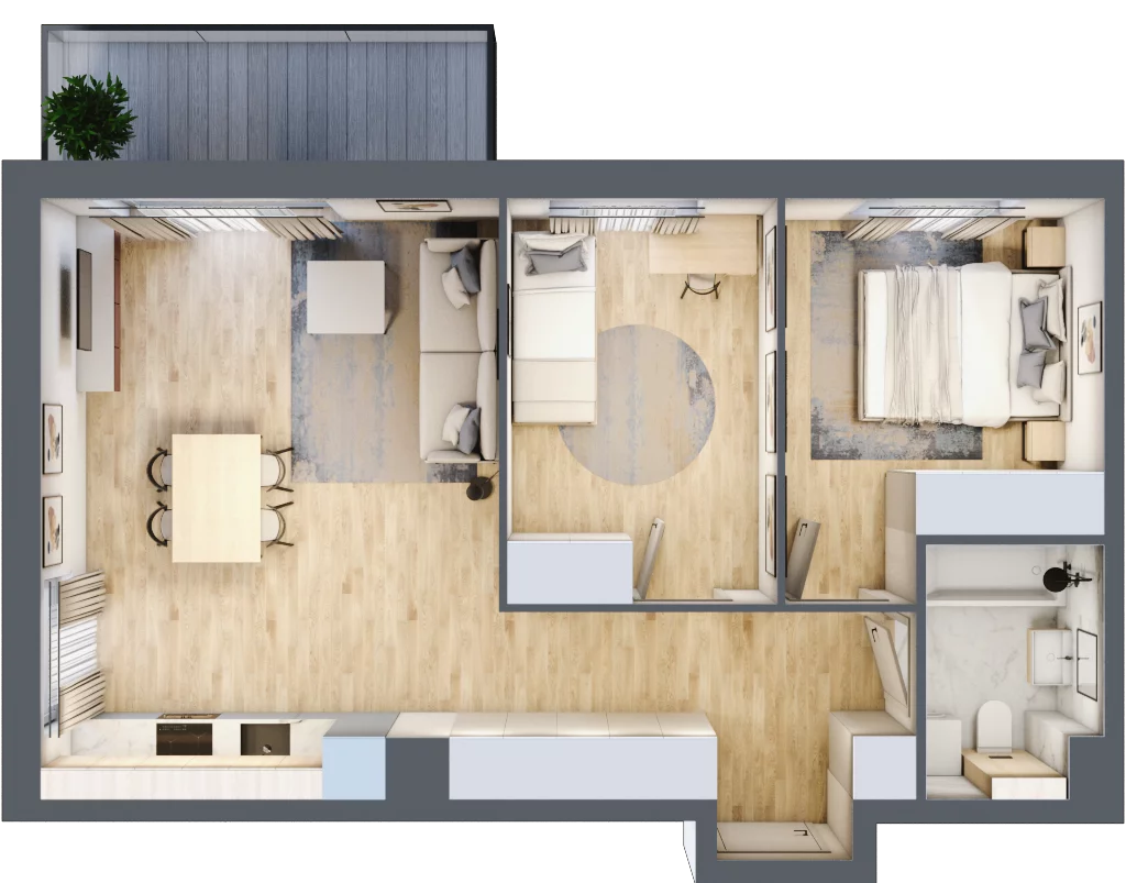 3 pokoje, mieszkanie 57,31 m², piętro 2, oferta nr B2.02.26, Południe Vita etap III, Gdańsk, Orunia Górna-Gdańsk Południe, ul. Kazimierza Wielkiego 