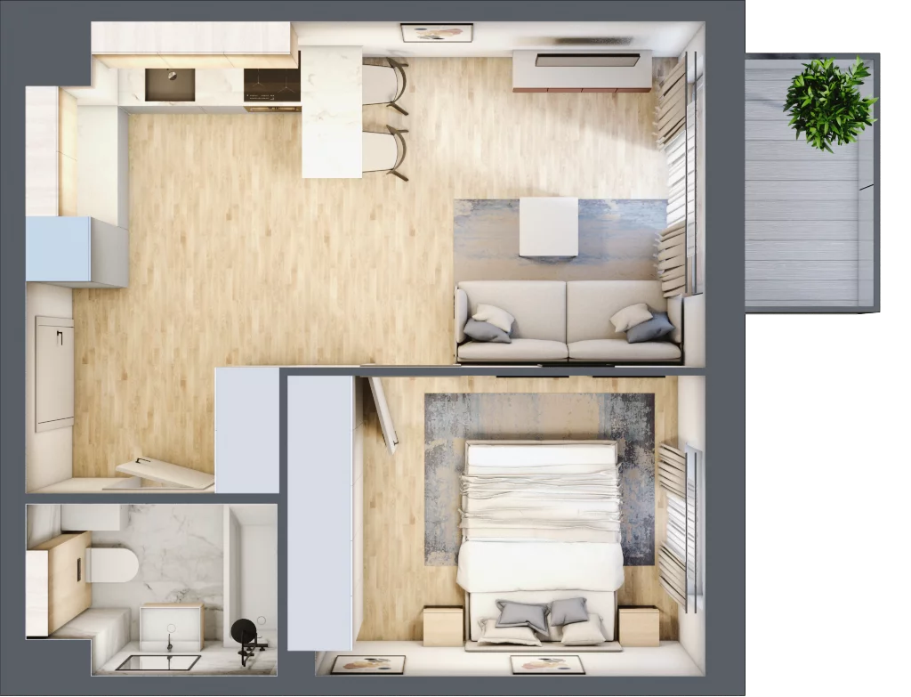 2 pokoje, mieszkanie 37,02 m², piętro 1, oferta nr E1.01.13, Południe Vita etap III, Gdańsk, Orunia Górna-Gdańsk Południe, ul. Kazimierza Wielkiego 