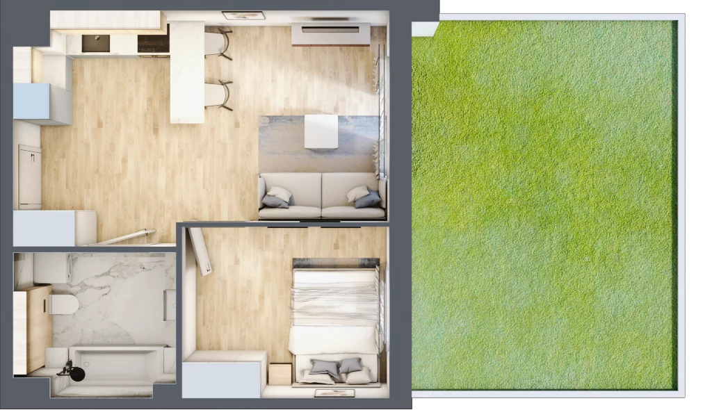 2 pokoje, mieszkanie 39,57 m², parter, oferta nr E1.00.06, Południe Vita etap III, Gdańsk, Orunia Górna-Gdańsk Południe, ul. Kazimierza Wielkiego 