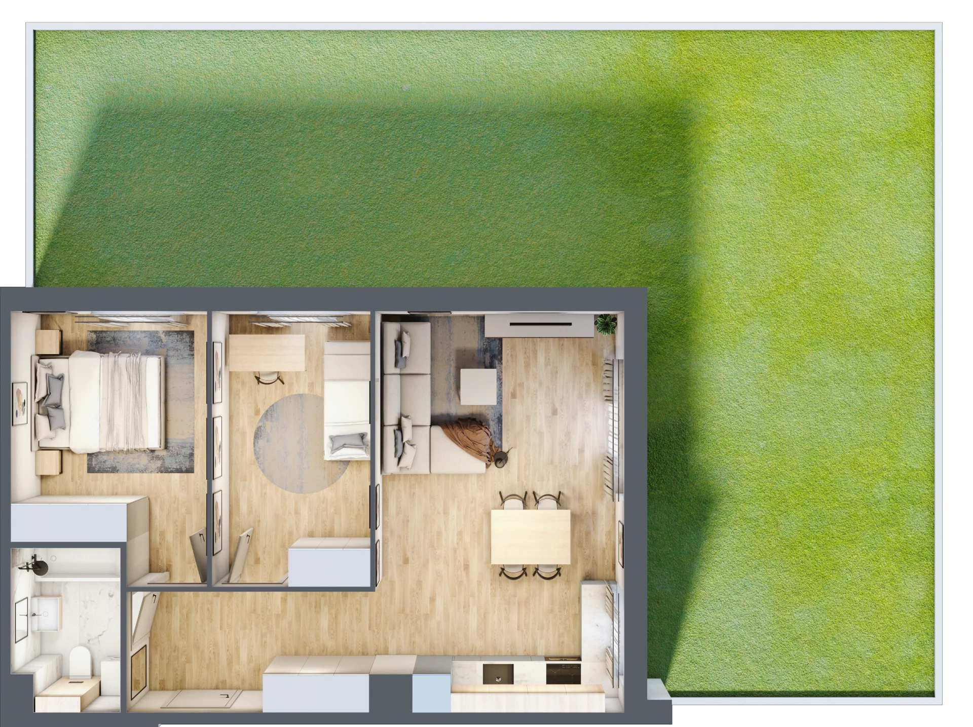 3 pokoje, mieszkanie 58,80 m², parter, oferta nr E1.00.03, Południe Vita etap III, Gdańsk, Orunia Górna-Gdańsk Południe, ul. Kazimierza Wielkiego 