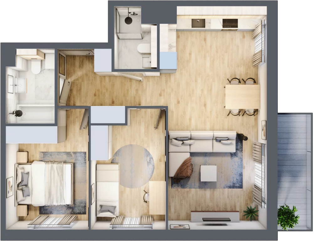 3 pokoje, mieszkanie 62,85 m², piętro 2, oferta nr E1.02.21, Południe Vita etap III, Gdańsk, Orunia Górna-Gdańsk Południe, ul. Kazimierza Wielkiego 