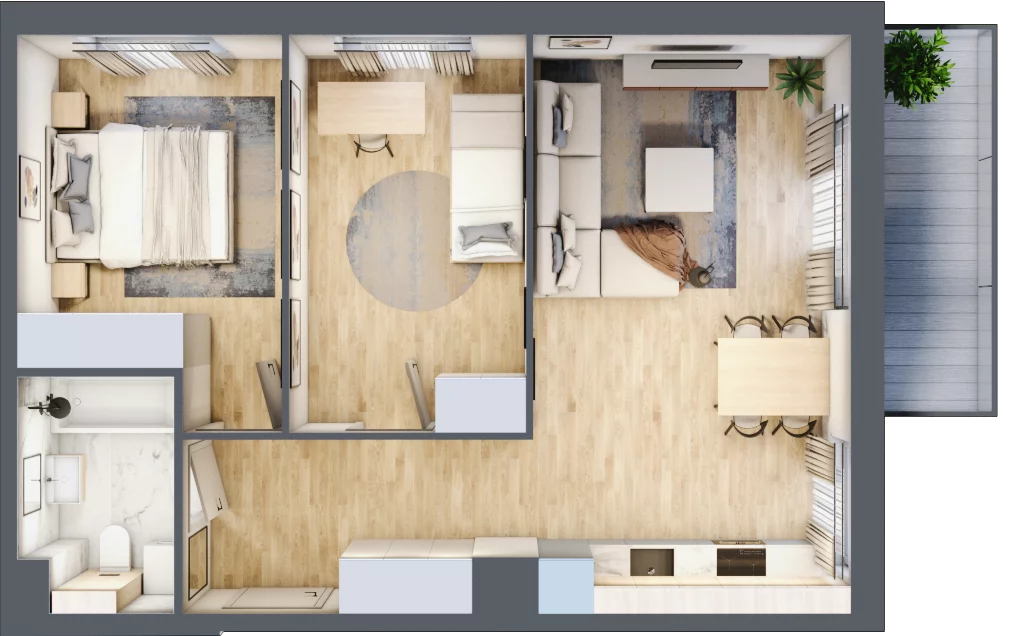 3 pokoje, mieszkanie 55,28 m², piętro 1, oferta nr E2.01.12, Południe Vita etap III, Gdańsk, Orunia Górna-Gdańsk Południe, ul. Kazimierza Wielkiego 