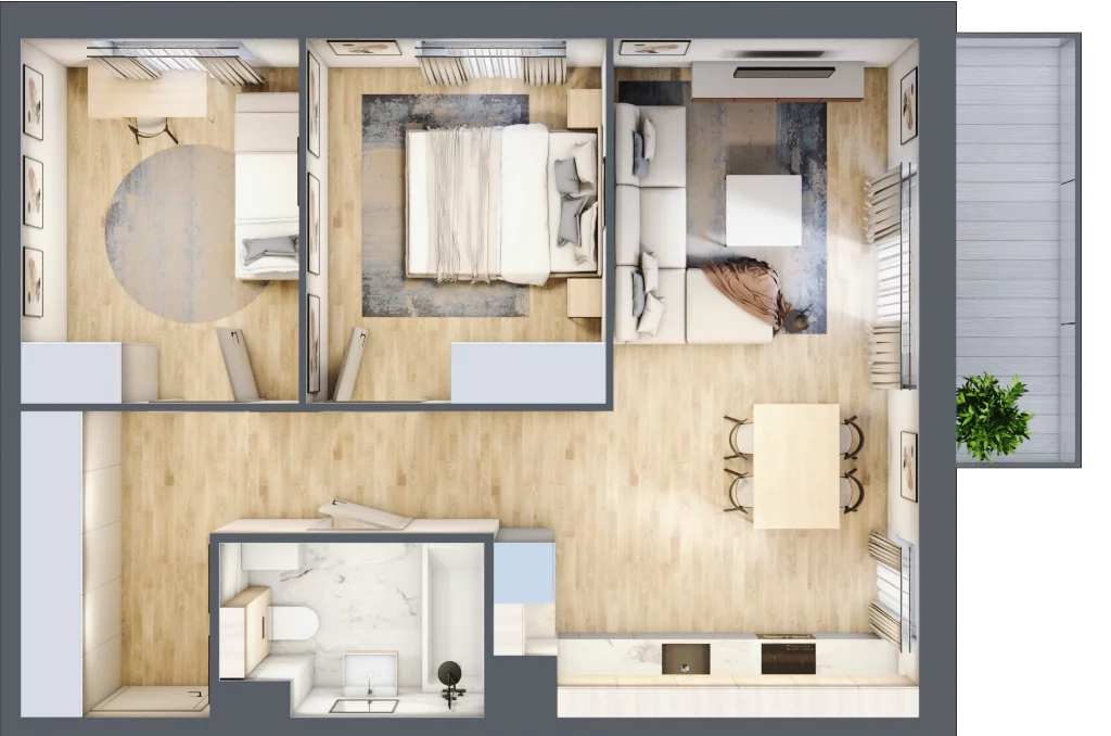 3 pokoje, mieszkanie 56,49 m², piętro 1, oferta nr E2.01.16, Południe Vita etap III, Gdańsk, Orunia Górna-Gdańsk Południe, ul. Kazimierza Wielkiego 