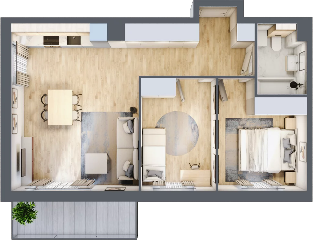 3 pokoje, mieszkanie 57,31 m², piętro 2, oferta nr E2.02.26, Południe Vita etap III, Gdańsk, Orunia Górna-Gdańsk Południe, ul. Kazimierza Wielkiego 
