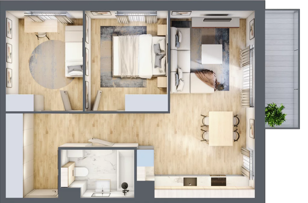 3 pokoje, mieszkanie 56,50 m², piętro 1, oferta nr E3.01.16, Południe Vita etap III, Gdańsk, Orunia Górna-Gdańsk Południe, ul. Kazimierza Wielkiego 