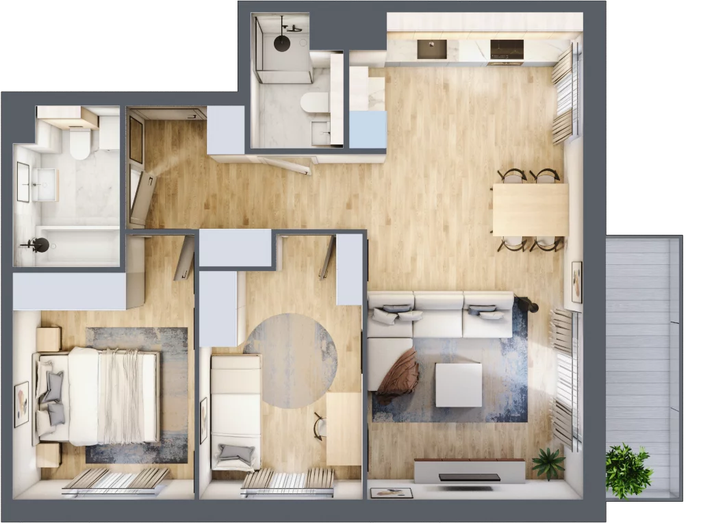 3 pokoje, mieszkanie 62,80 m², piętro 2, oferta nr E3.02.20, Południe Vita etap III, Gdańsk, Orunia Górna-Gdańsk Południe, ul. Kazimierza Wielkiego 