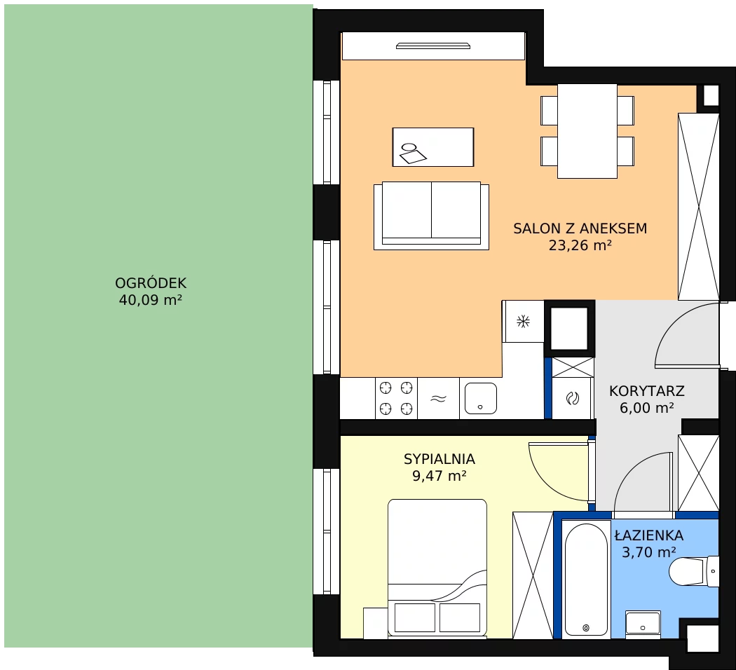 Zalety mieszkania 42.43 m², A1.0B45