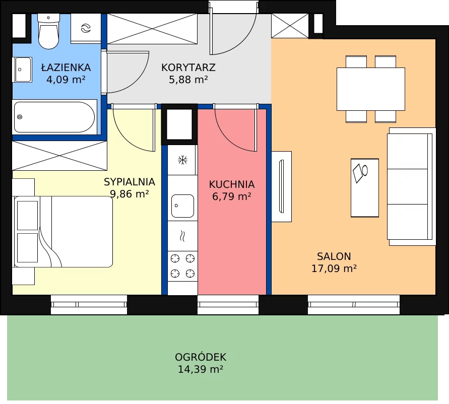 Zalety mieszkania 43.71 m², A1.0D93