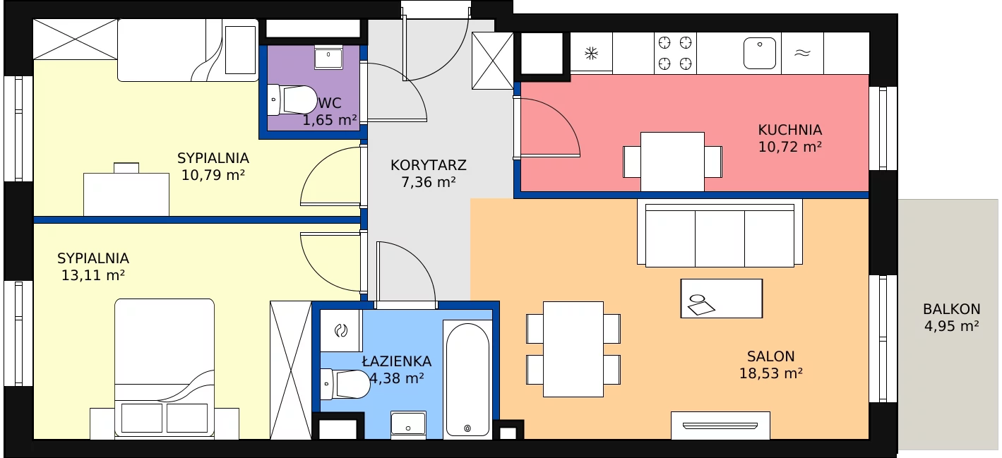 Zalety mieszkania 66.54 m², A1.1A7