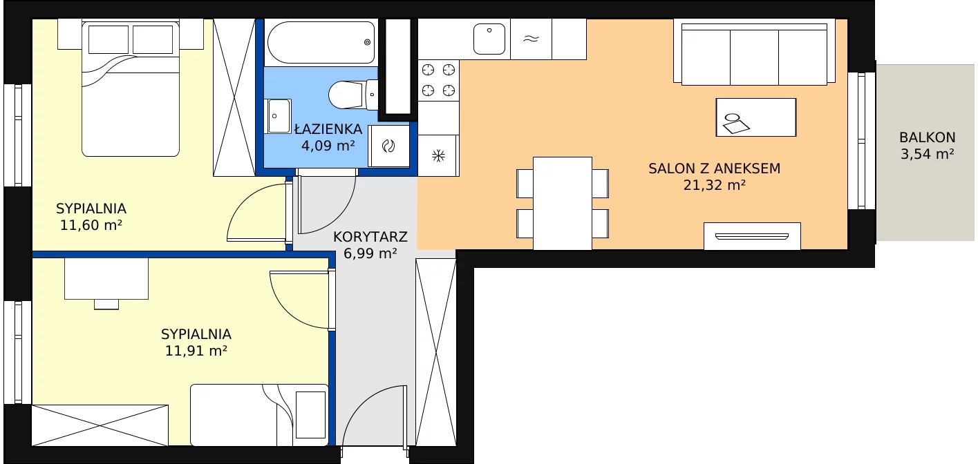 Zalety mieszkania 55.91 m², A1.1C76