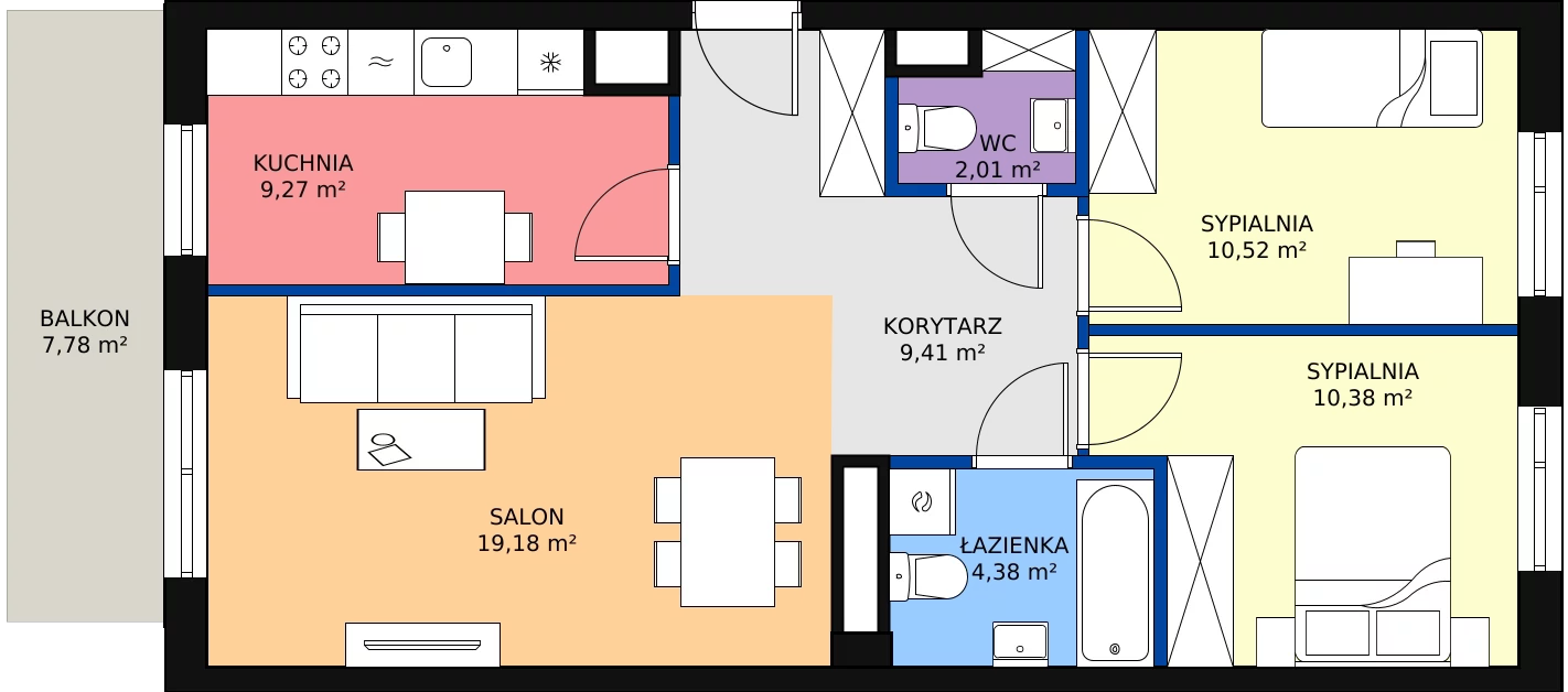 Zalety mieszkania 65.15 m², A1.1C78