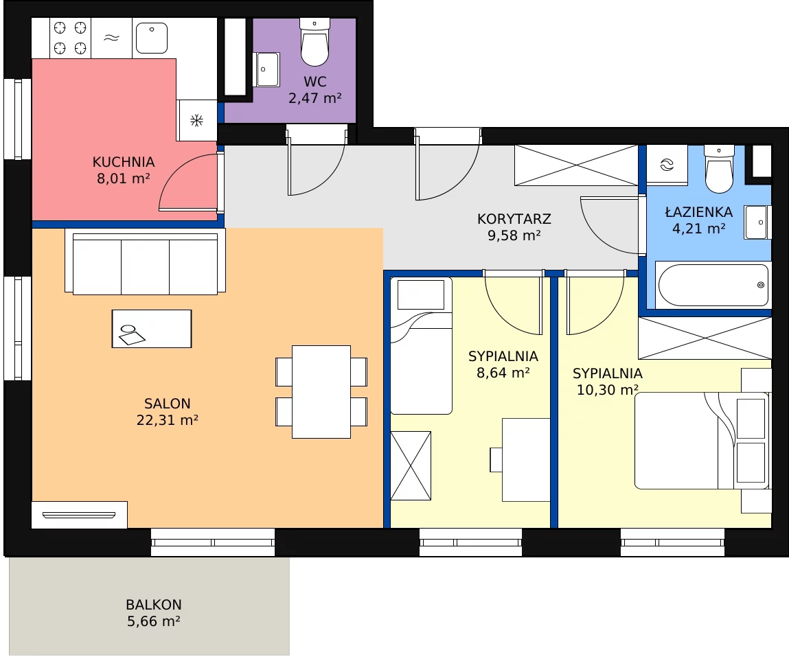 Zalety mieszkania 65.52 m², A1.1D100